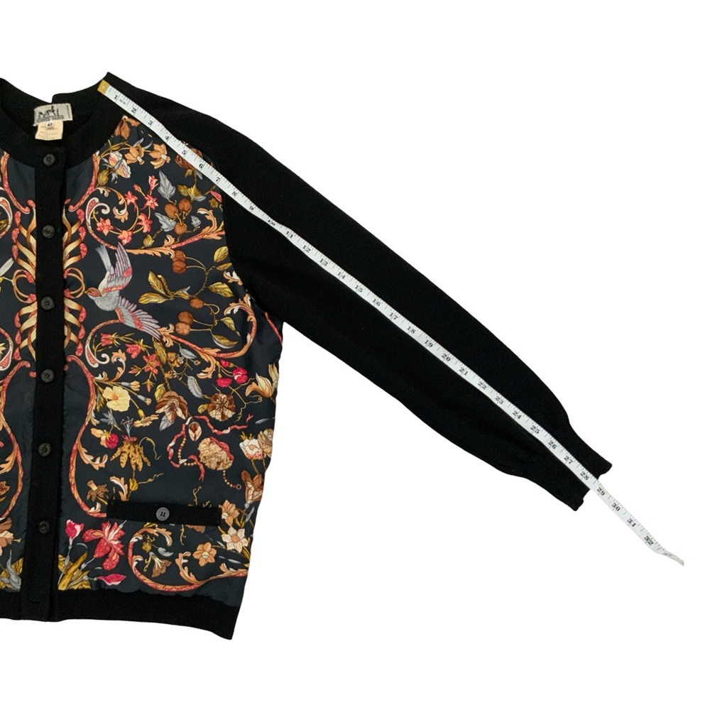 Vintage Hermès Paris wool/silk scarf-panel cardigan - Picture 4 of 12